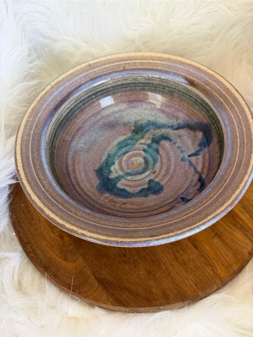 Handmade Glazed Ceramic Serving Bowl in Blue and Brown